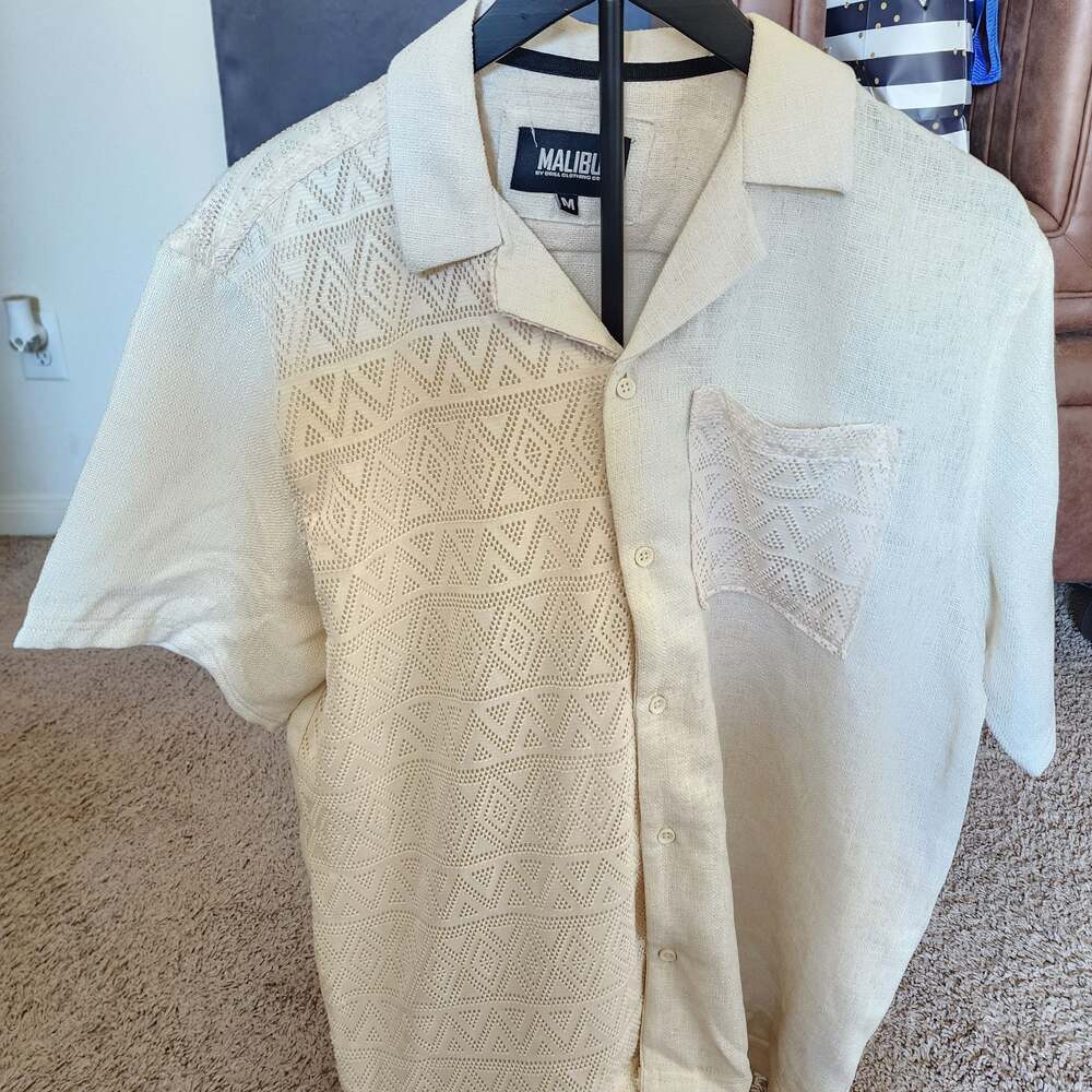 Malibu by Drill Clothing Co. Men's Short Sleeve Button-Down Shirt with Textured